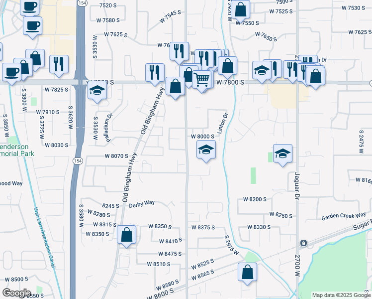 map of restaurants, bars, coffee shops, grocery stores, and more near 1835 West 8050 South in West Jordan