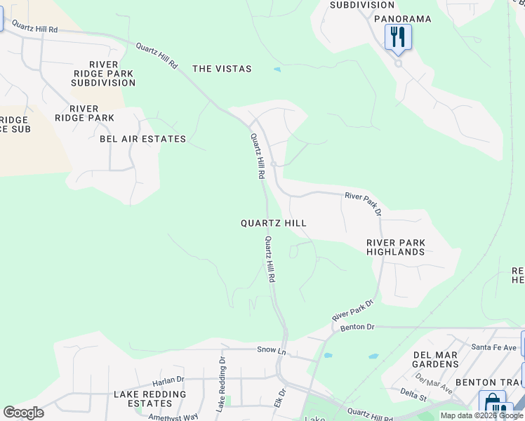 map of restaurants, bars, coffee shops, grocery stores, and more near in Redding