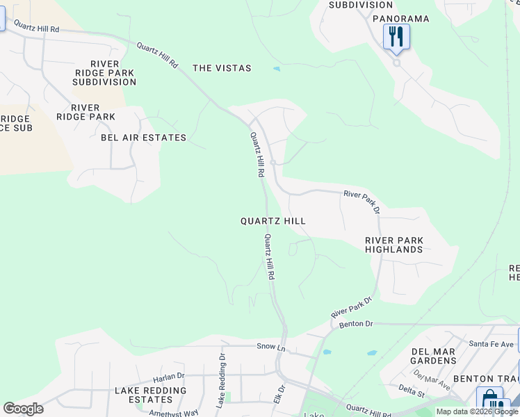 map of restaurants, bars, coffee shops, grocery stores, and more near in Redding