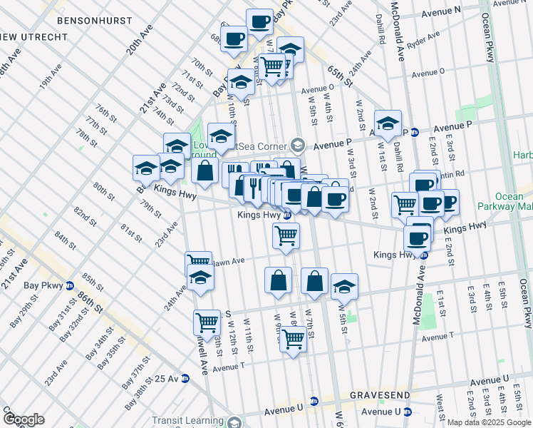 map of restaurants, bars, coffee shops, grocery stores, and more near 248 Kings Highway in Brooklyn