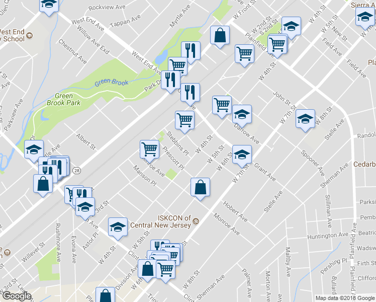 map of restaurants, bars, coffee shops, grocery stores, and more near 910 West 4th Street in Plainfield