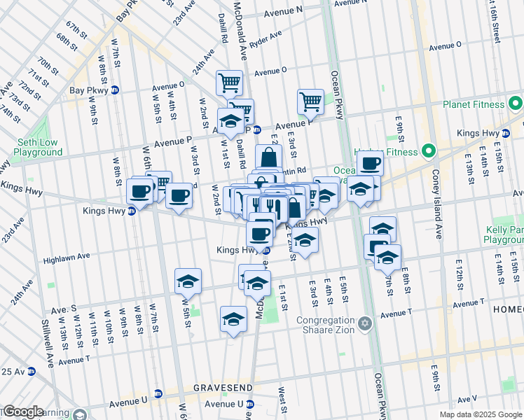 map of restaurants, bars, coffee shops, grocery stores, and more near 1950 McDonald Avenue in Brooklyn