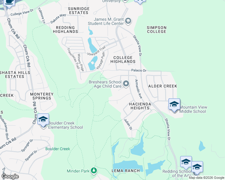 map of restaurants, bars, coffee shops, grocery stores, and more near 2012 Maudray Way in Redding