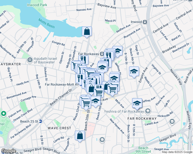 map of restaurants, bars, coffee shops, grocery stores, and more near 15-19 Central Avenue in Queens