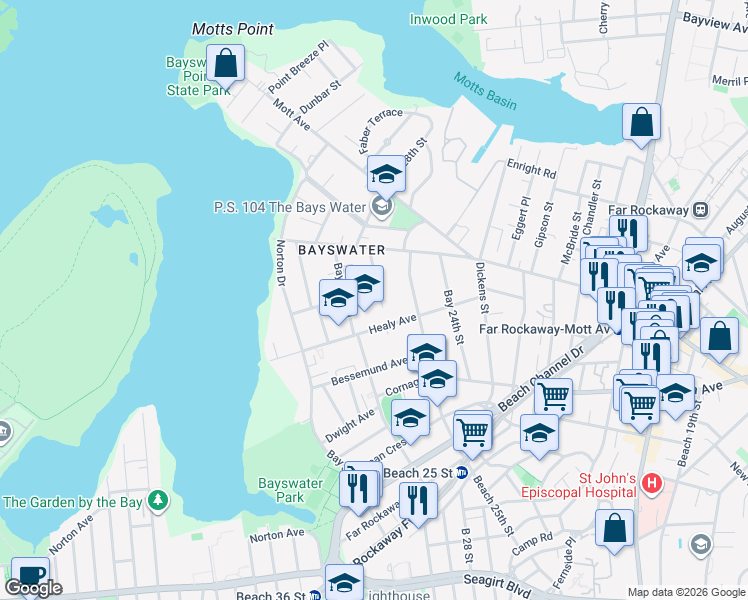 map of restaurants, bars, coffee shops, grocery stores, and more near 27-05 Coldspring Road in Queens