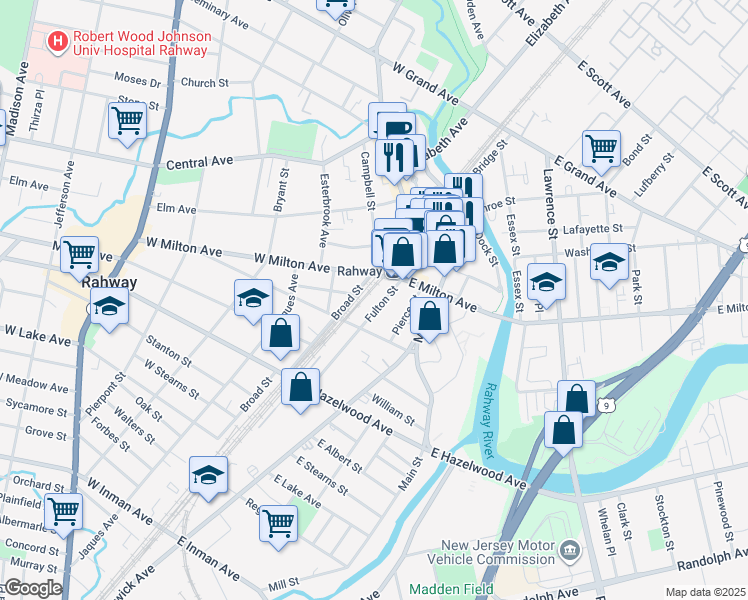 map of restaurants, bars, coffee shops, grocery stores, and more near 1287 Fulton Street in Rahway