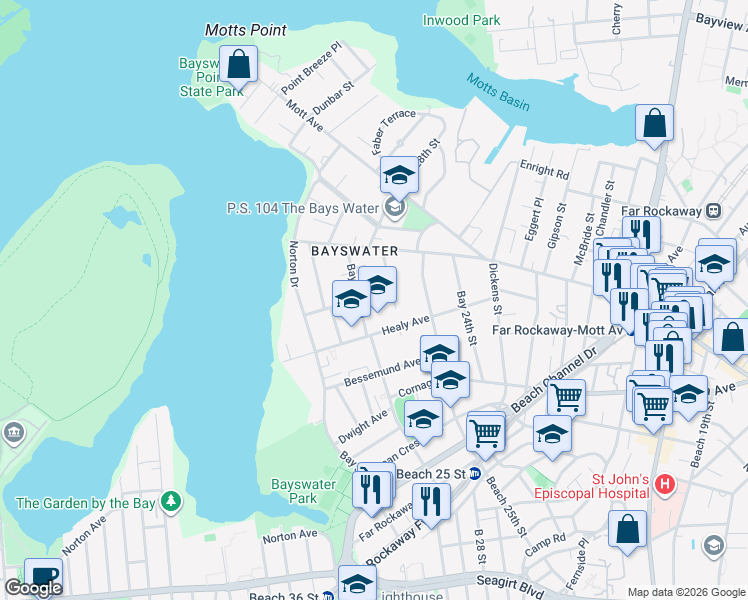 map of restaurants, bars, coffee shops, grocery stores, and more near 27-05 Coldspring Road in Queens