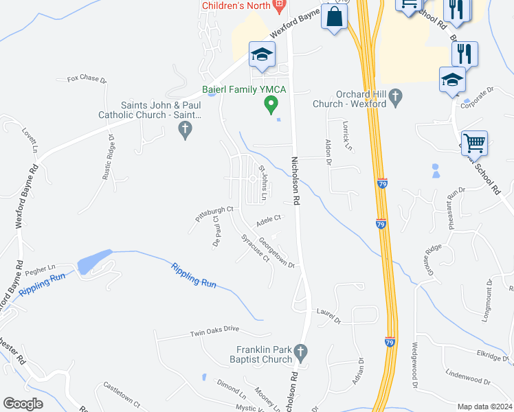map of restaurants, bars, coffee shops, grocery stores, and more near 2001 Connecticut Lane in Sewickley