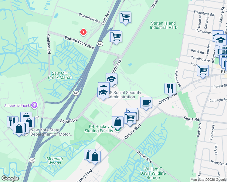 map of restaurants, bars, coffee shops, grocery stores, and more near 1 Teleport Drive in Staten Island