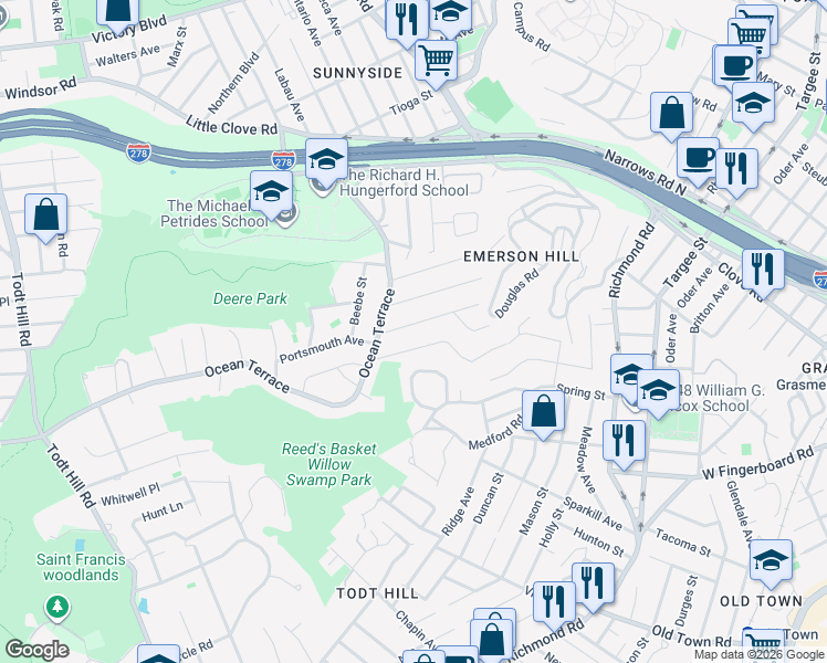 map of restaurants, bars, coffee shops, grocery stores, and more near 151 Coverly Avenue in Staten Island