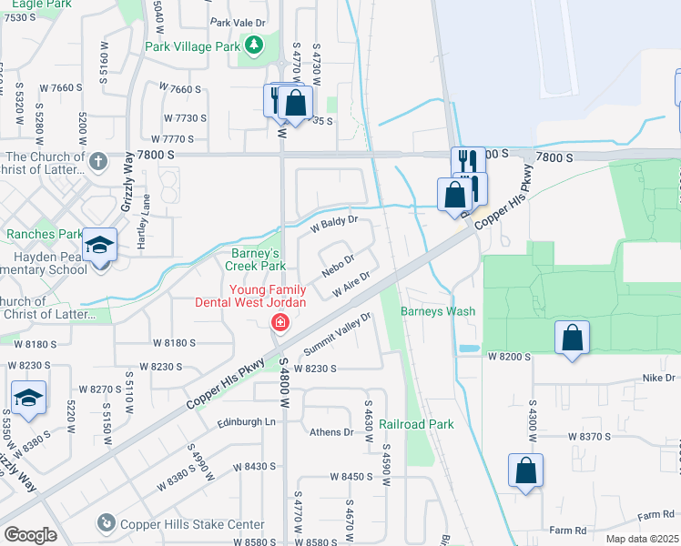 map of restaurants, bars, coffee shops, grocery stores, and more near 4689 West Nebo Drive in West Jordan