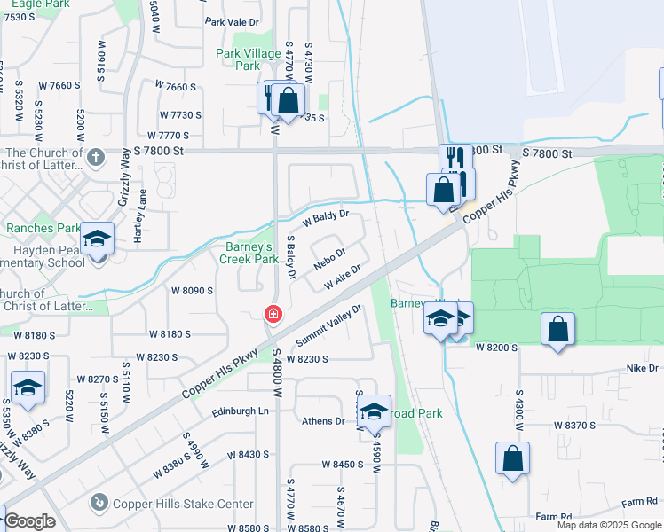 map of restaurants, bars, coffee shops, grocery stores, and more near 4689 West Nebo Drive in West Jordan