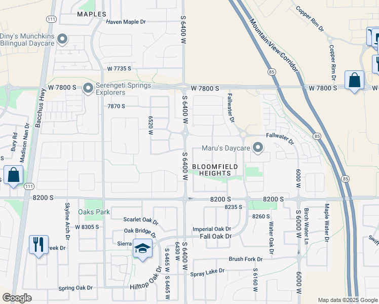 map of restaurants, bars, coffee shops, grocery stores, and more near 8014 South Overton Street in West Jordan
