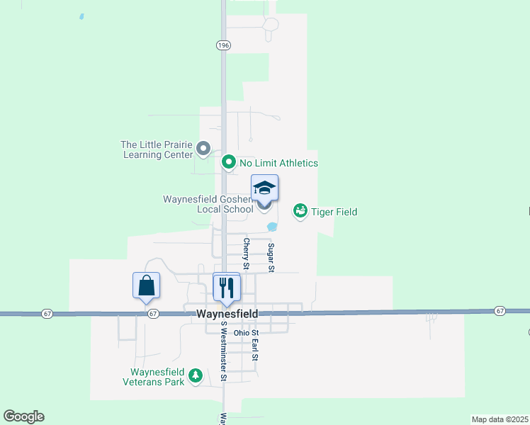map of restaurants, bars, coffee shops, grocery stores, and more near 500 North Westminster Street in Waynesfield