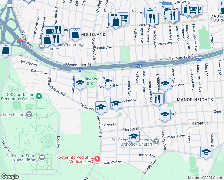 map of restaurants, bars, coffee shops, grocery stores, and more near 242 Ardmore Avenue in Staten Island
