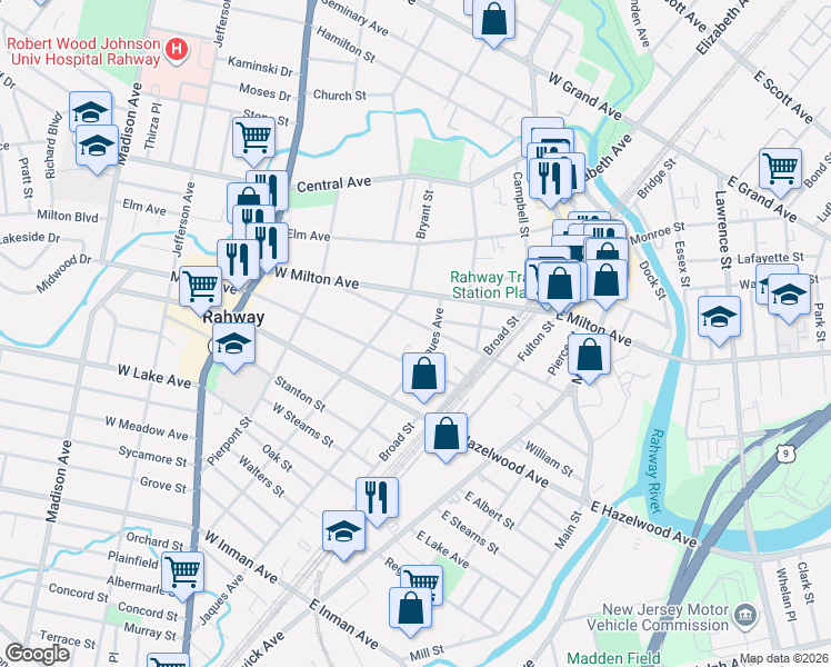 map of restaurants, bars, coffee shops, grocery stores, and more near 1132 Jaques Avenue in Rahway
