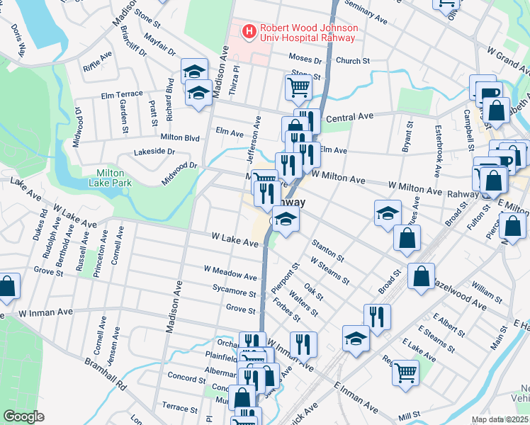 map of restaurants, bars, coffee shops, grocery stores, and more near 496 Race Street in Rahway