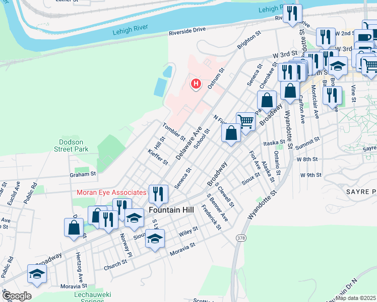map of restaurants, bars, coffee shops, grocery stores, and more near in Fountain Hill