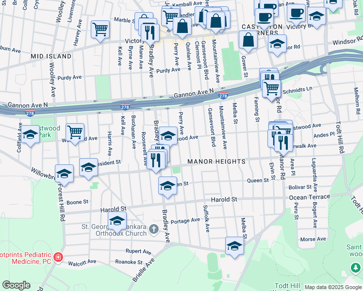 map of restaurants, bars, coffee shops, grocery stores, and more near 28 Graves Street in Staten Island