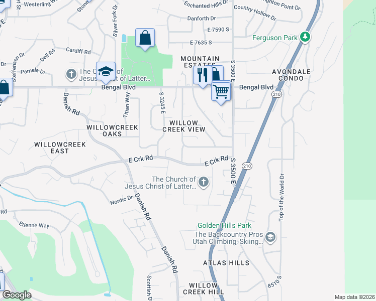 map of restaurants, bars, coffee shops, grocery stores, and more near 8056 Over Hill Circle in Cottonwood Heights
