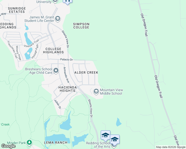 map of restaurants, bars, coffee shops, grocery stores, and more near 620 San Gabriel Street in Redding