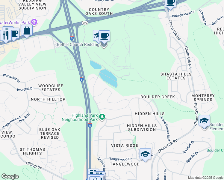 map of restaurants, bars, coffee shops, grocery stores, and more near 352 Stinson Loop in Redding