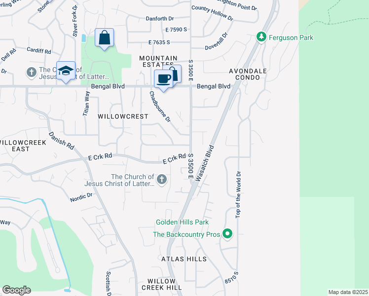 map of restaurants, bars, coffee shops, grocery stores, and more near 3482 Oakledge Road in Salt Lake City