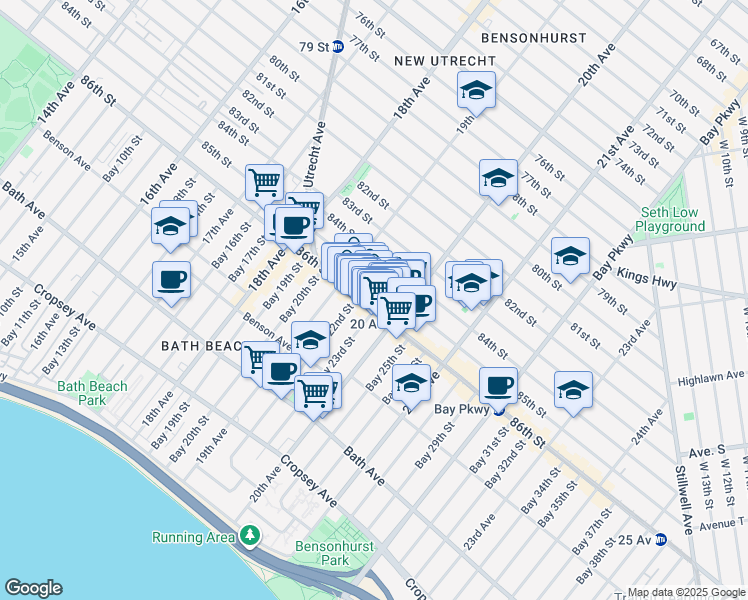 map of restaurants, bars, coffee shops, grocery stores, and more near 1946 86th Street in Brooklyn