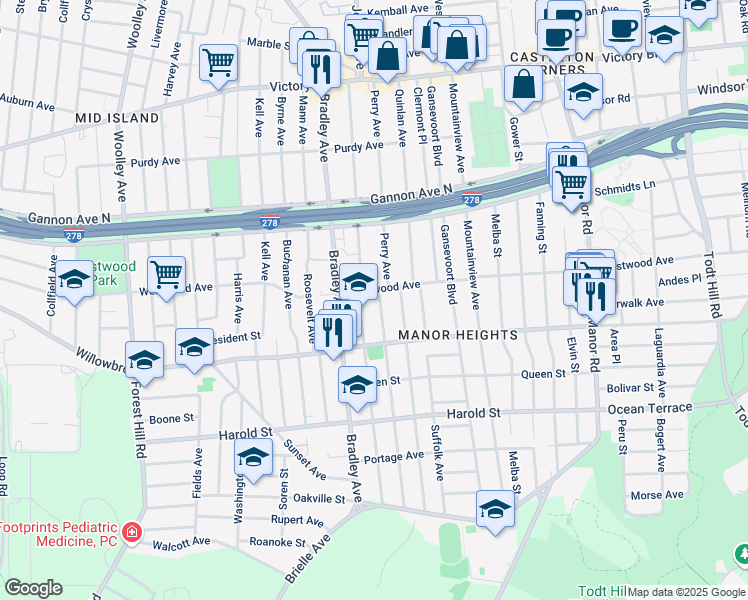 map of restaurants, bars, coffee shops, grocery stores, and more near 28 Graves Street in Staten Island
