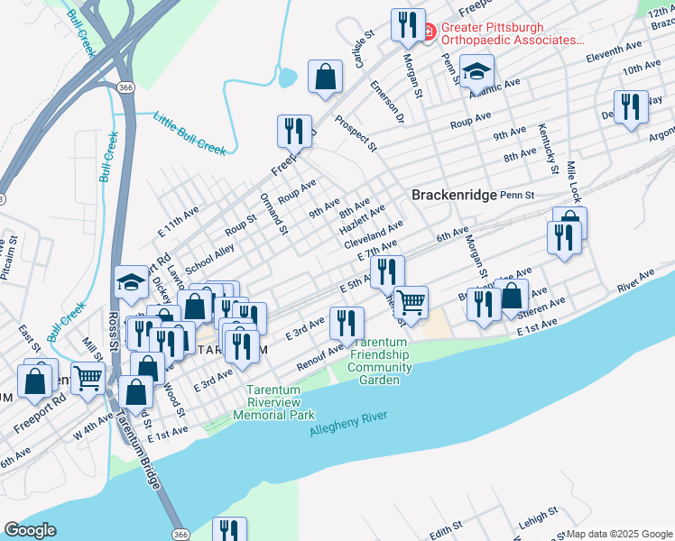map of restaurants, bars, coffee shops, grocery stores, and more near 729 East 6th Avenue in Tarentum