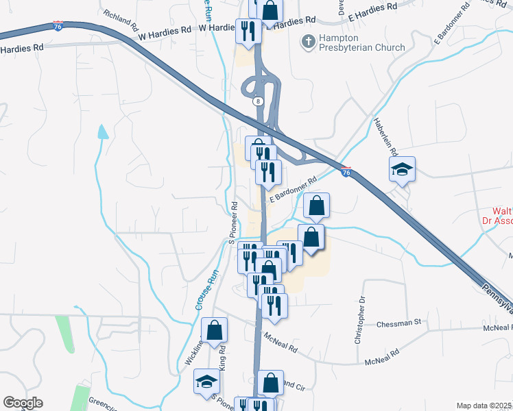 map of restaurants, bars, coffee shops, grocery stores, and more near 4991 William Flinn Highway in Gibsonia