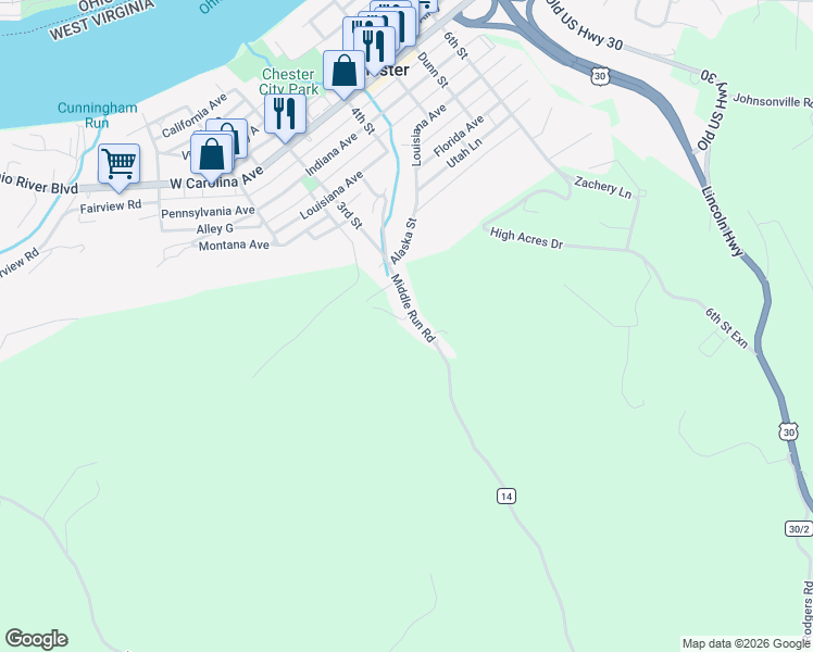 map of restaurants, bars, coffee shops, grocery stores, and more near 39 Velmont Drive in Chester