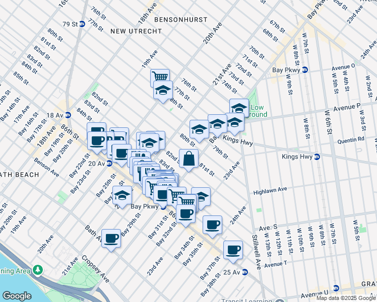 map of restaurants, bars, coffee shops, grocery stores, and more near 2154 81 Street in Brooklyn