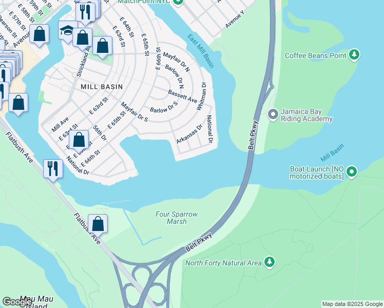 map of restaurants, bars, coffee shops, grocery stores, and more near 2584 National Drive in Brooklyn
