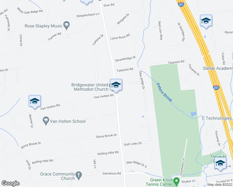 map of restaurants, bars, coffee shops, grocery stores, and more near 653 Country Club Road in Bridgewater