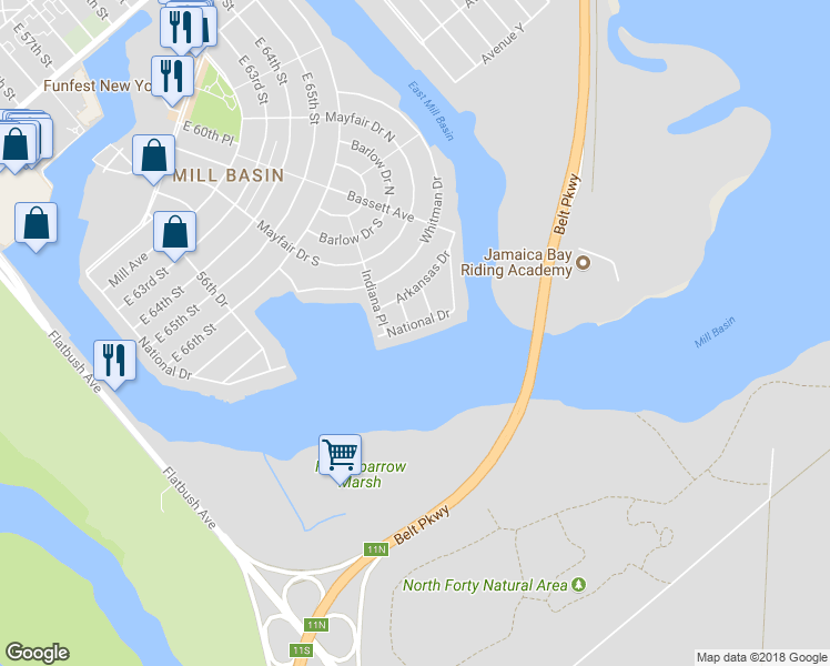 map of restaurants, bars, coffee shops, grocery stores, and more near 2584 National Drive in Brooklyn