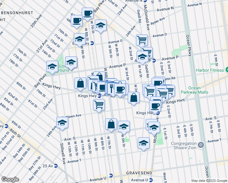 map of restaurants, bars, coffee shops, grocery stores, and more near 330 Kingshigwy in Brooklyn