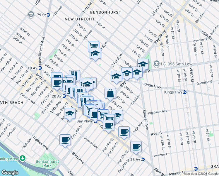 map of restaurants, bars, coffee shops, grocery stores, and more near 2154 81 Street in Brooklyn