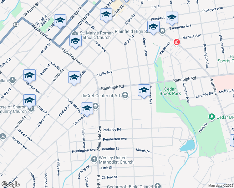 map of restaurants, bars, coffee shops, grocery stores, and more near 1027 Field Avenue in Plainfield
