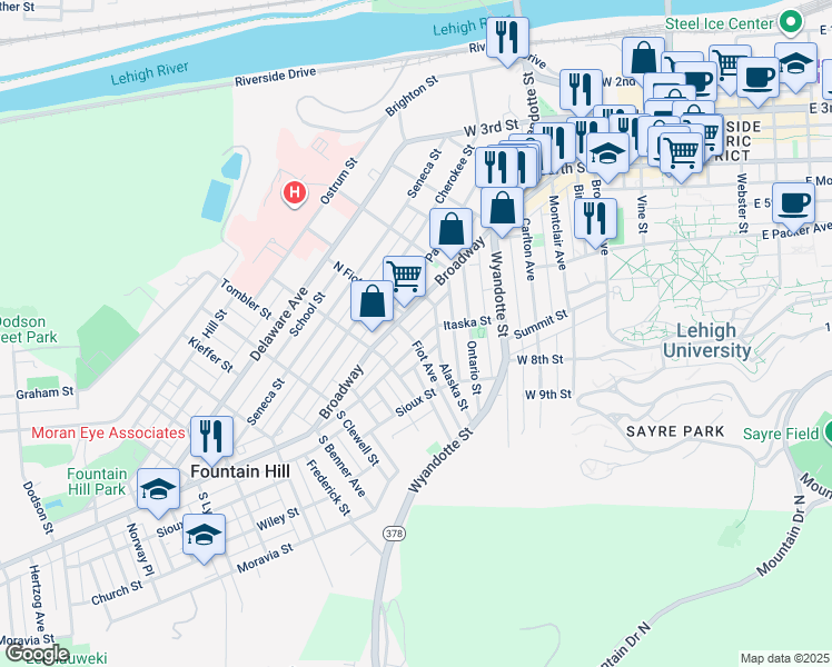 map of restaurants, bars, coffee shops, grocery stores, and more near 517 Fiot Avenue in Bethlehem