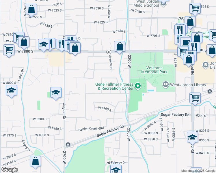map of restaurants, bars, coffee shops, grocery stores, and more near 8026 Laguna Circle in West Jordan