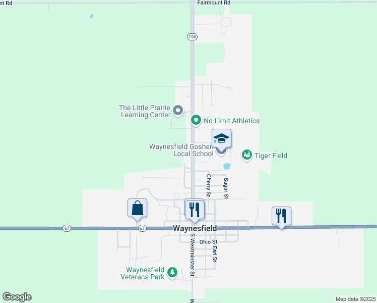 map of restaurants, bars, coffee shops, grocery stores, and more near 507 North Westminster Street in Waynesfield
