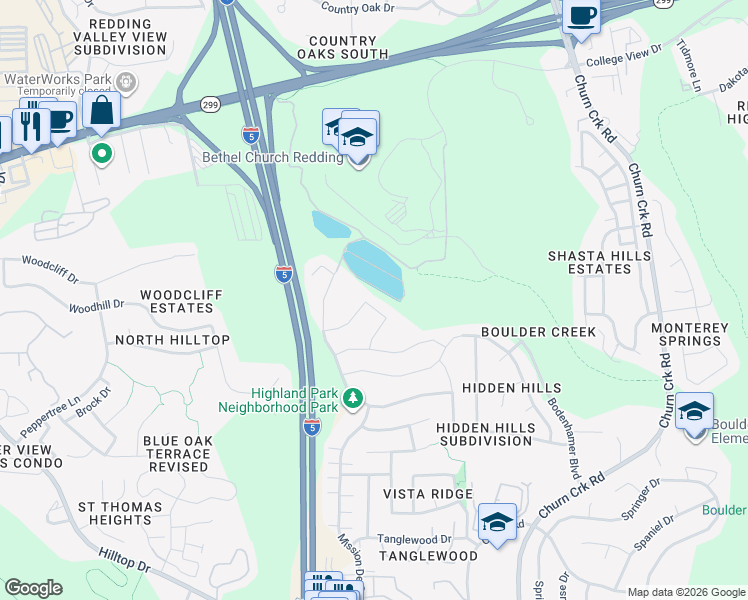 map of restaurants, bars, coffee shops, grocery stores, and more near 367 Stinson Loop in Redding