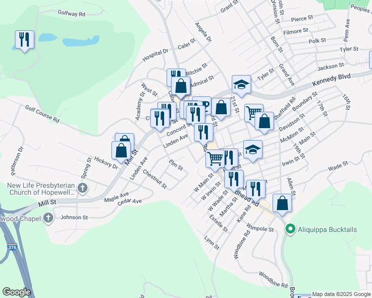 map of restaurants, bars, coffee shops, grocery stores, and more near 912 Cherry Street in Aliquippa