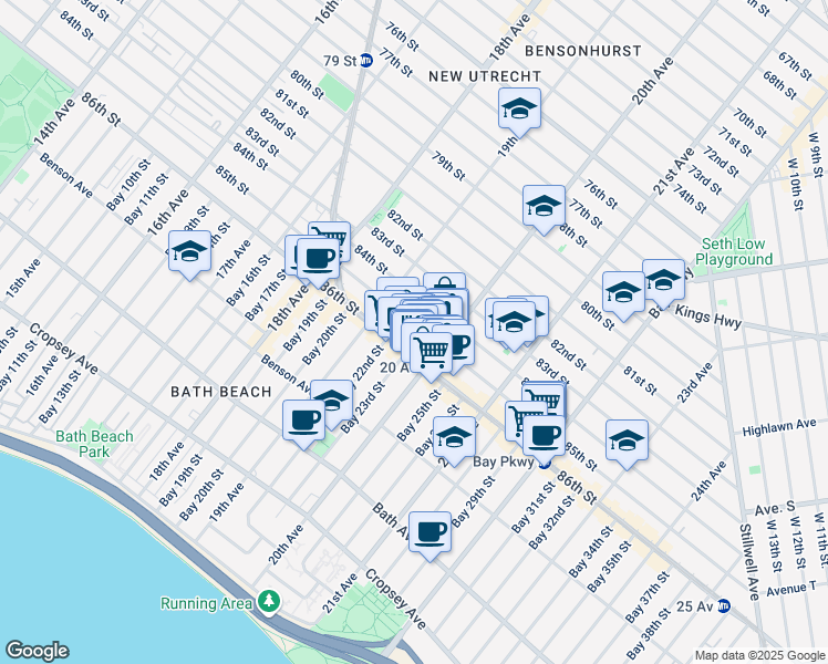 map of restaurants, bars, coffee shops, grocery stores, and more near 1950 85th Street in Brooklyn