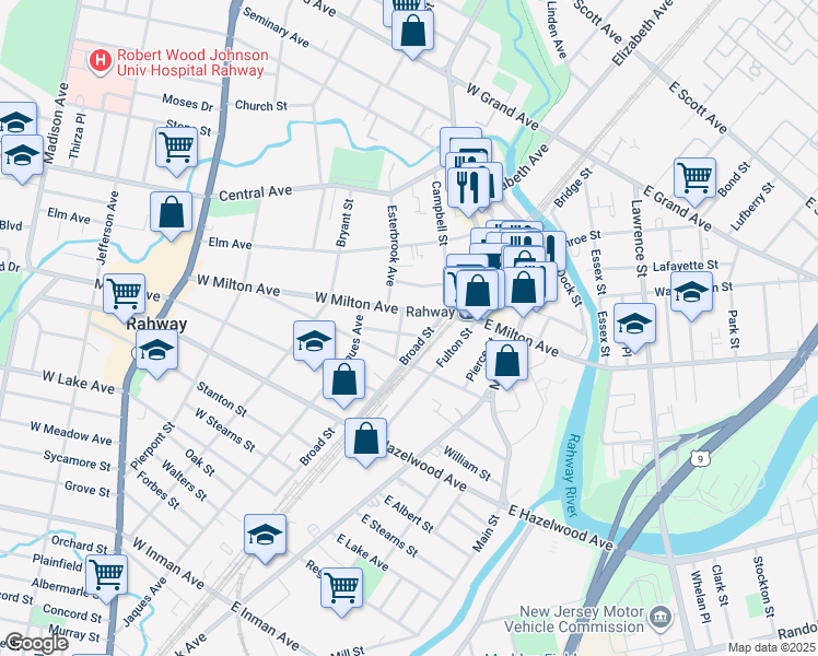 map of restaurants, bars, coffee shops, grocery stores, and more near 49 Clinton Street in Rahway