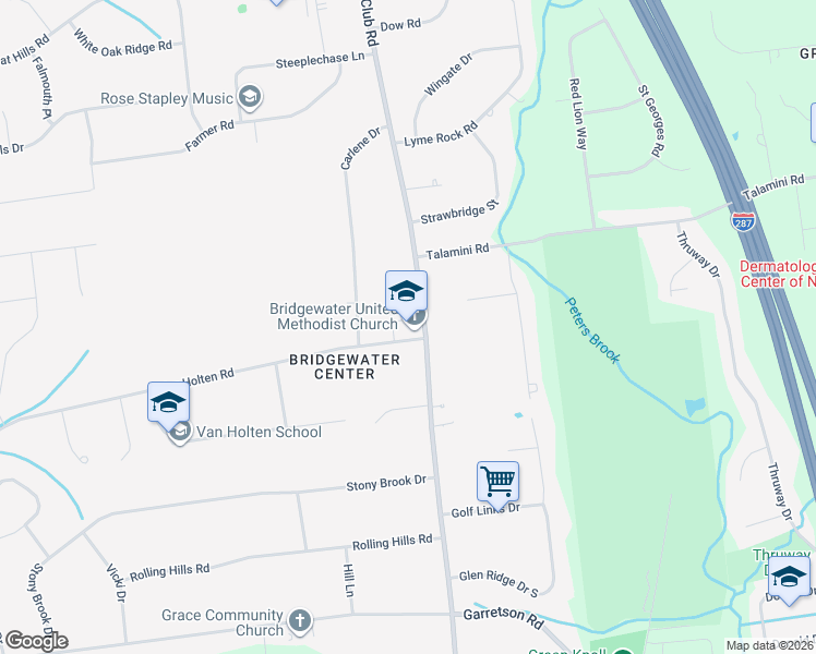 map of restaurants, bars, coffee shops, grocery stores, and more near 651 Country Club Road in Bridgewater