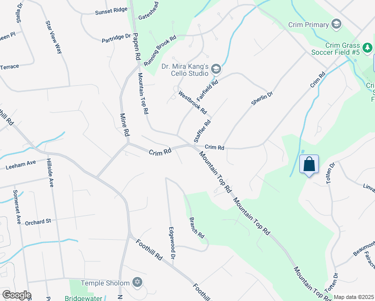 map of restaurants, bars, coffee shops, grocery stores, and more near 1570 Mountain Top Road in Bridgewater