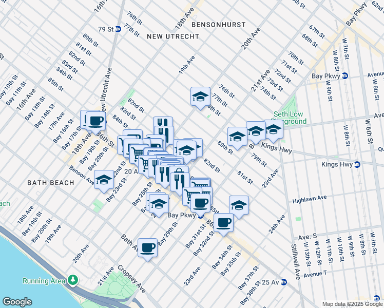 map of restaurants, bars, coffee shops, grocery stores, and more near 8310 21st Avenue in Brooklyn