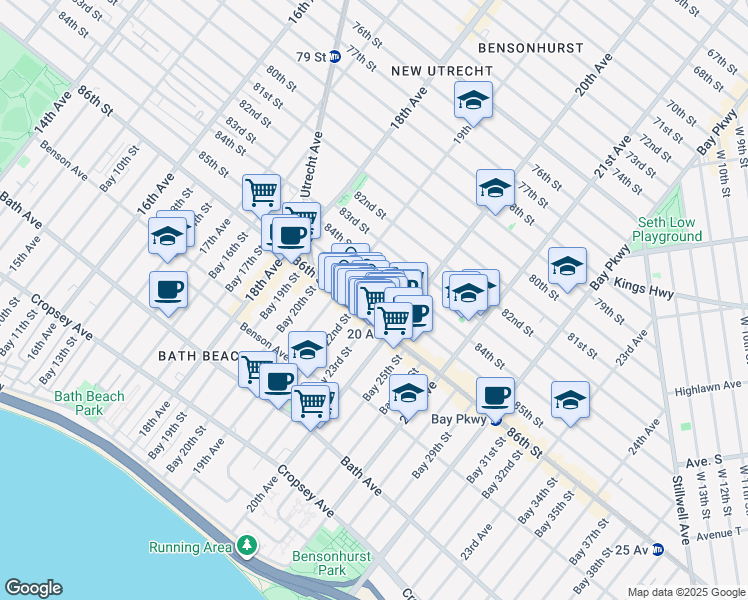 map of restaurants, bars, coffee shops, grocery stores, and more near 1946 86th Street in Brooklyn